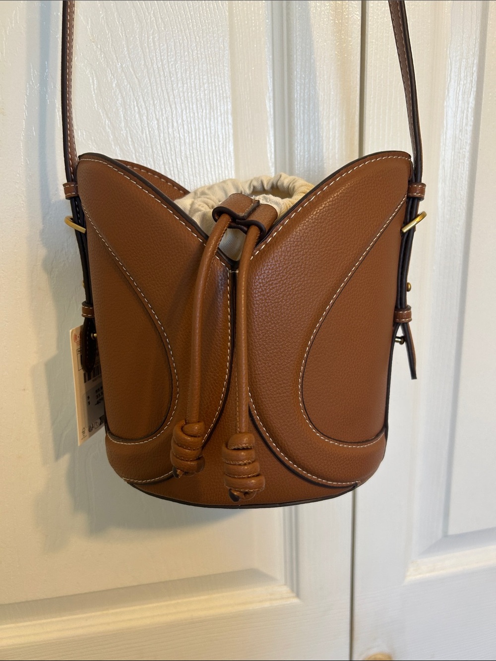 Brown Leather Drawstring Bucket Bag
